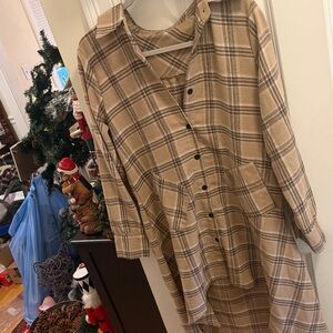 Plaid Button-Up Shirt Dress brand new with pockets